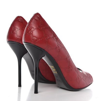 Gucci Guccissima Peep Toe Pumps 38.5 Shetland Red 4 of 11