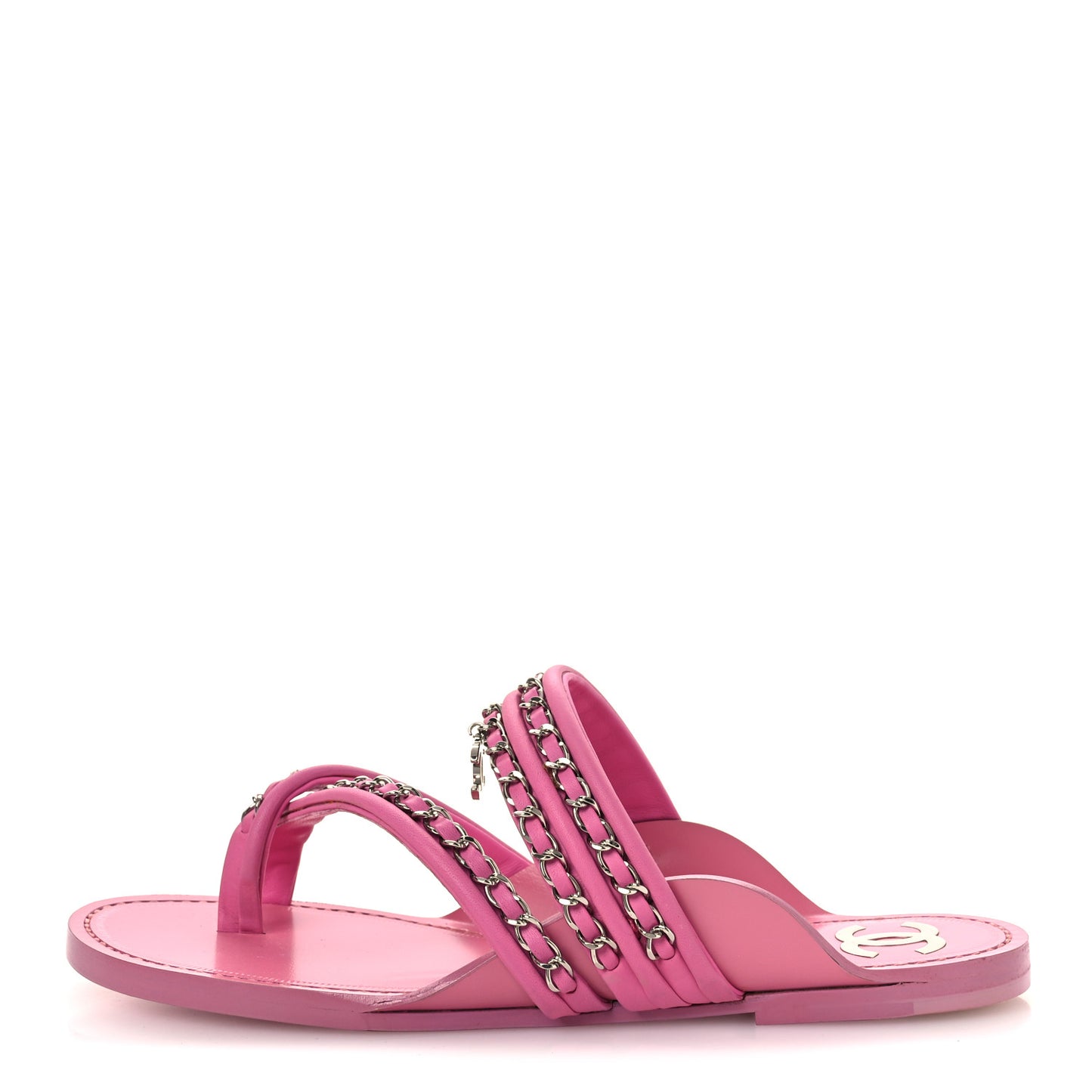 Calfskin Chain CC Thong Flat Sandals 40 Pink 40 Pink