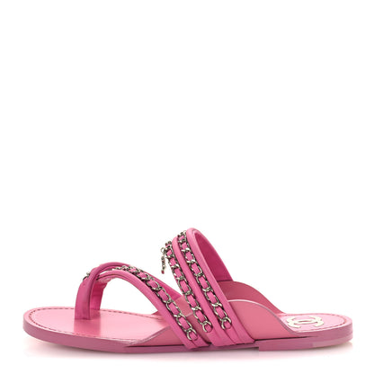 Chanel Calfskin Chain CC Thong Flat Sandals 40 Pink 40 Pink 1 of 12