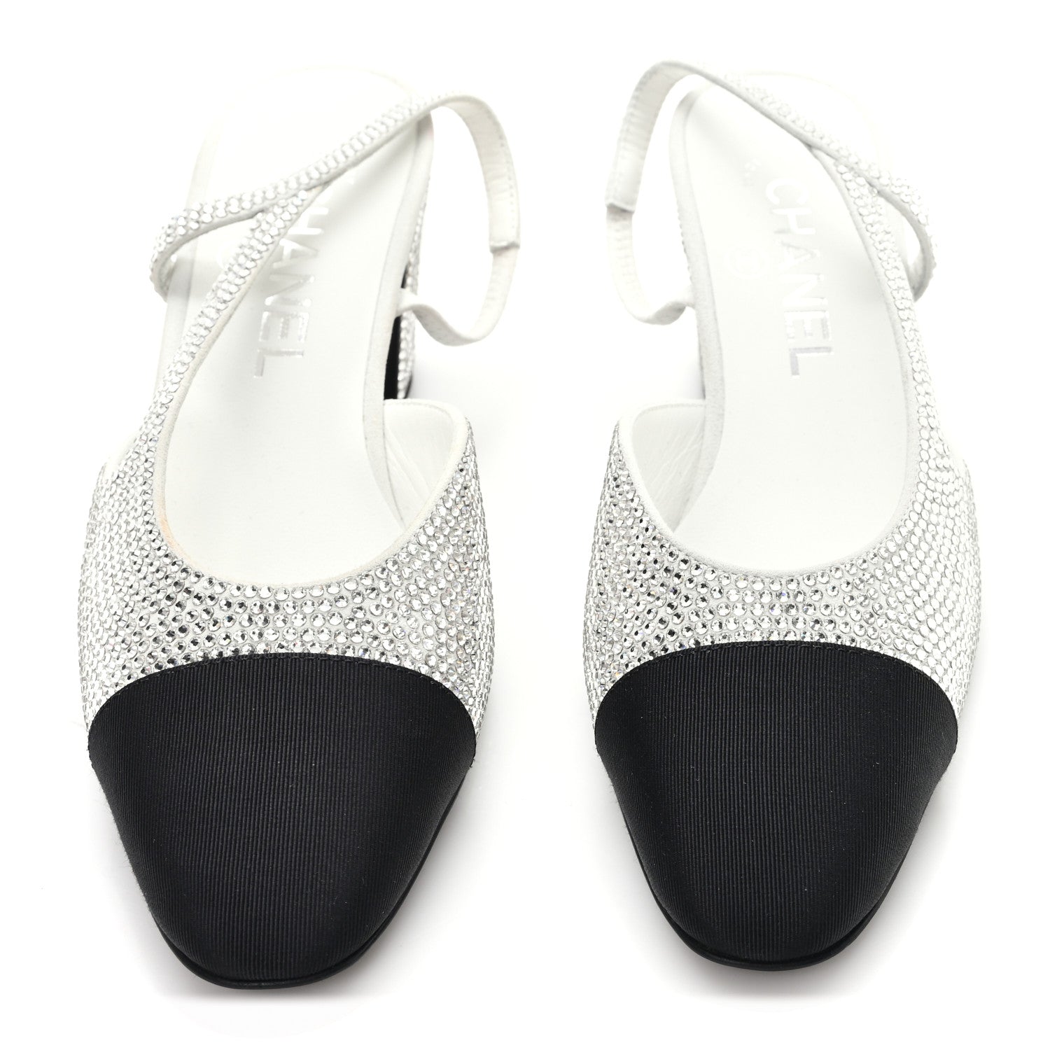 Chanel Strass Grosgrain Cap Toe CC Slingback Pumps 36 Silver Black 3 of 10