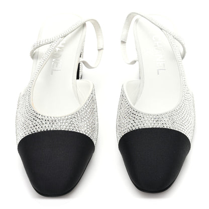 Chanel Strass Grosgrain Cap Toe CC Slingback Pumps 36 Silver Black 3 of 10