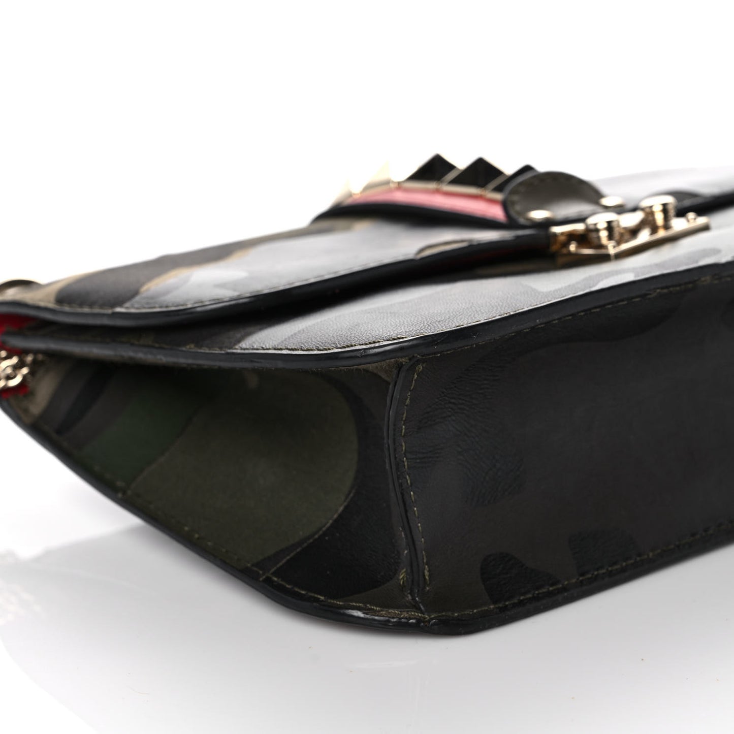 Nappa Canvas Camouflage Medium Glam Lock Rockstud Flap Verde