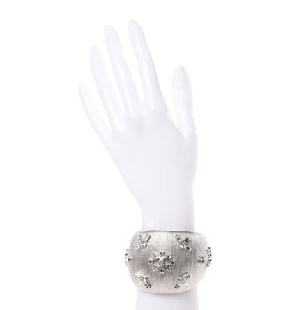 Chanel Textured Crystal CC Cuff Silver 2 of 4