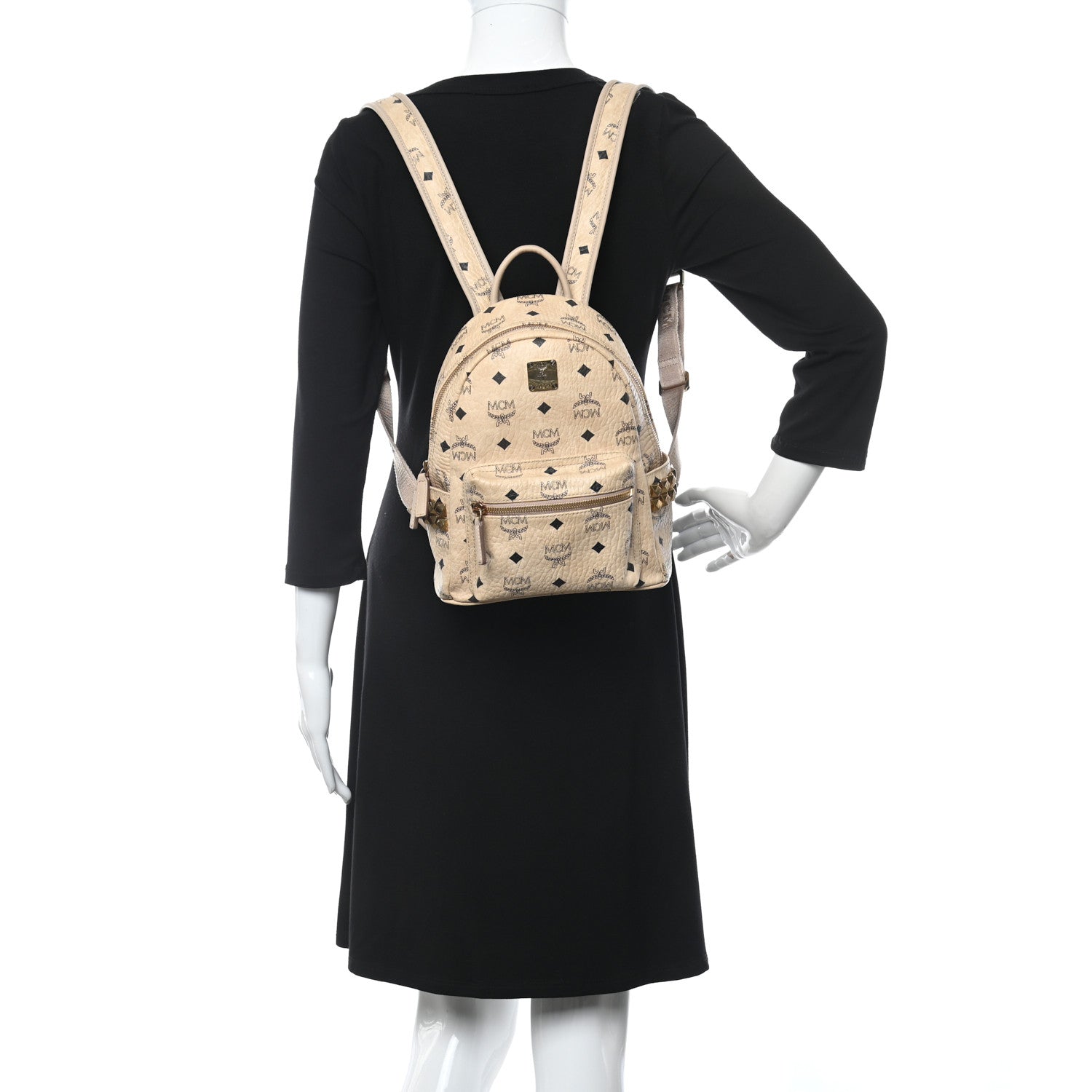 MCM Visetos Side Stud Mini Stark Backpack Beige 2 of 9