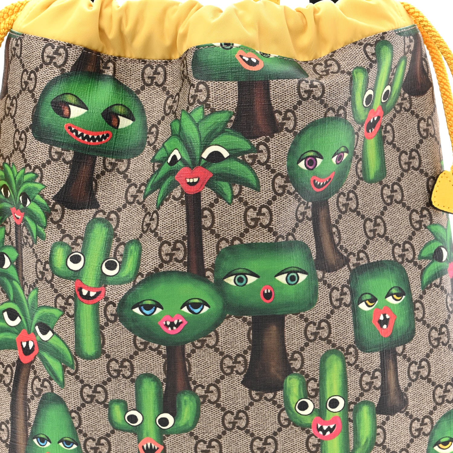 Gucci Soft GG Supreme Monogram Smiling Plants Childrens Drawstring Backpack Beige Ebony Multicolor Crop 9 of 11
