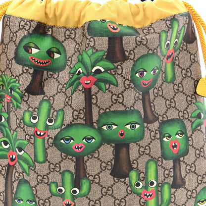 Gucci Soft GG Supreme Monogram Smiling Plants Childrens Drawstring Backpack Beige Ebony Multicolor Crop 9 of 11
