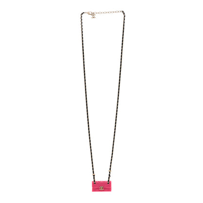Chanel Metal Resin Lambskin Flap Bag Long Necklace Golden Pink Black 3 of 5