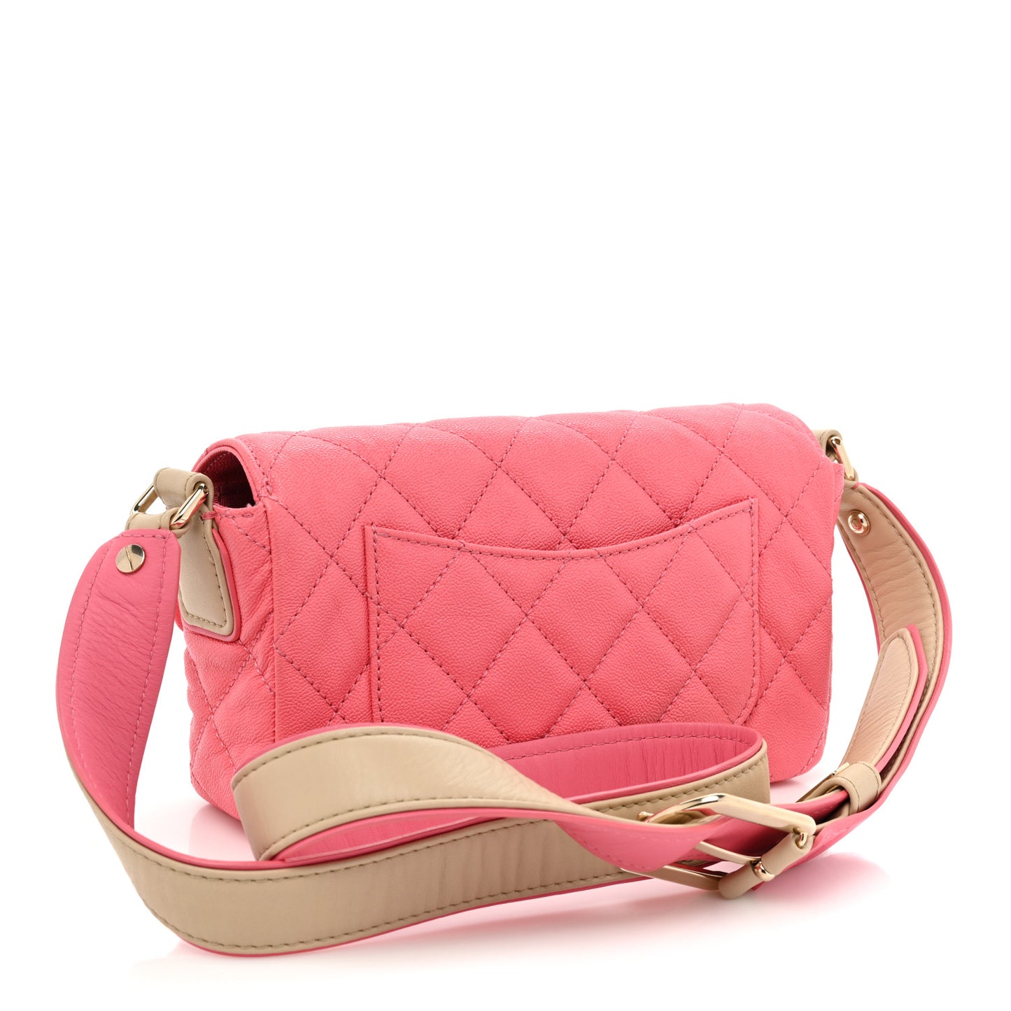 Iridescent Caviar Quilted Mini Flap With Thick Strap Pink Beige