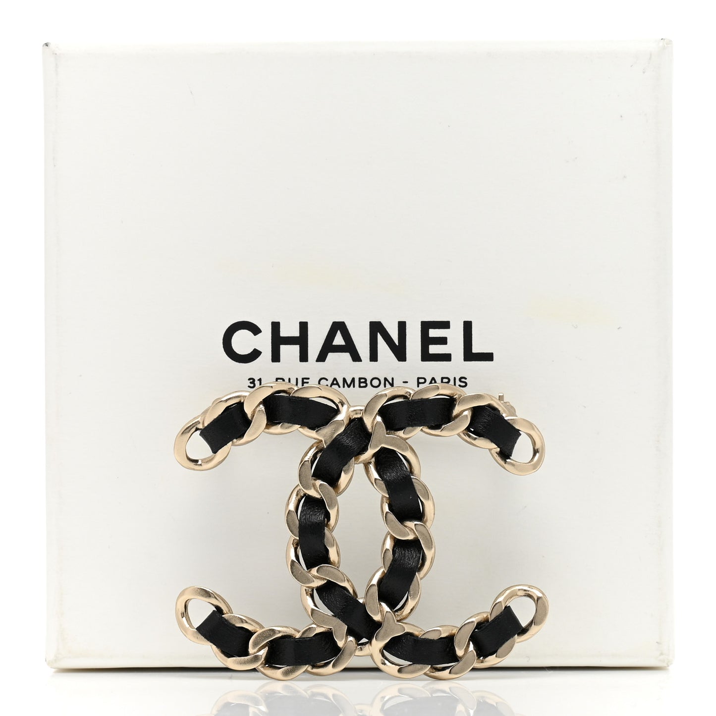 Lambskin Chain CC Brooch Black Gold