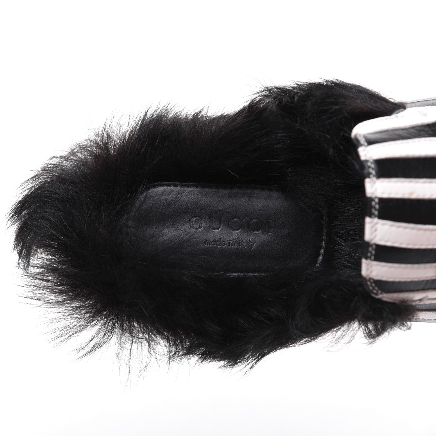 Gucci Malaga Kid Fur Zebra Inlay Womens Princetown Slippers 37 Mystic White Black 7 of 9