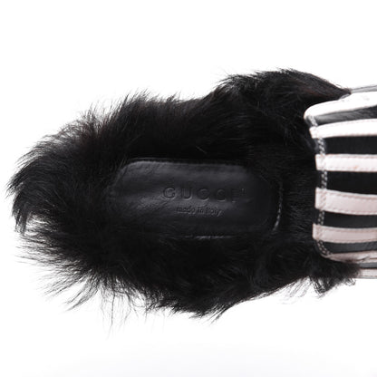 Gucci Malaga Kid Fur Zebra Inlay Womens Princetown Slippers 37 Mystic White Black 7 of 9