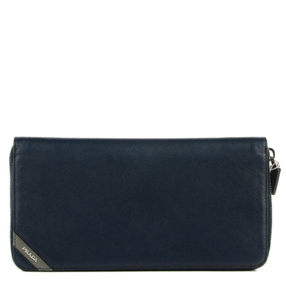 Prada Saffiano Zip Around Organizer Wallet Baltico 1 of 7
