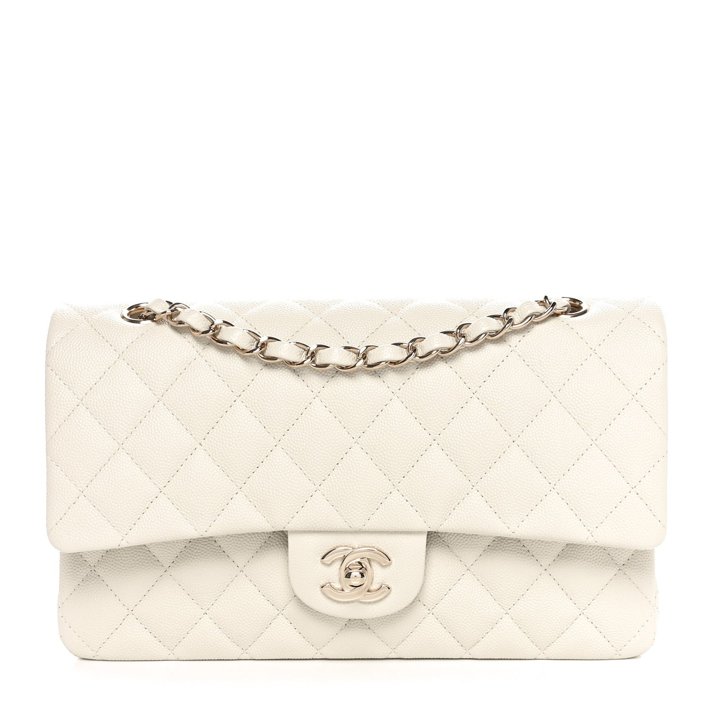 Caviar Quilted Medium Double Flap White