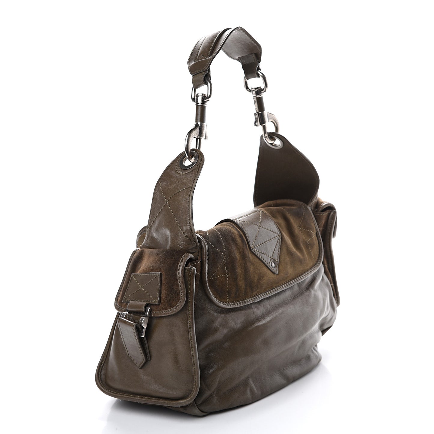 Calfskin Suede Rebelle Hobo Green