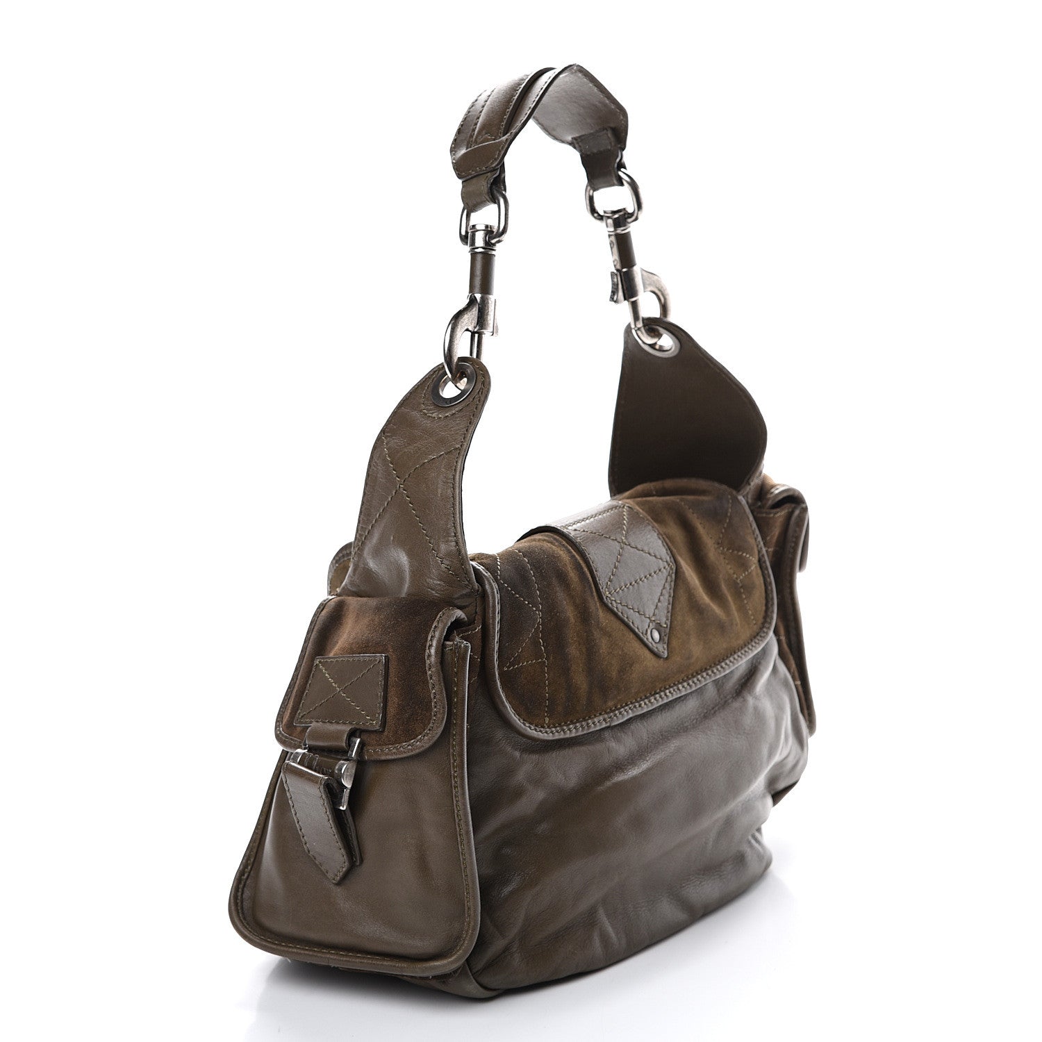 Christian Dior Calfskin Suede Rebelle Hobo Green 2 of 16
