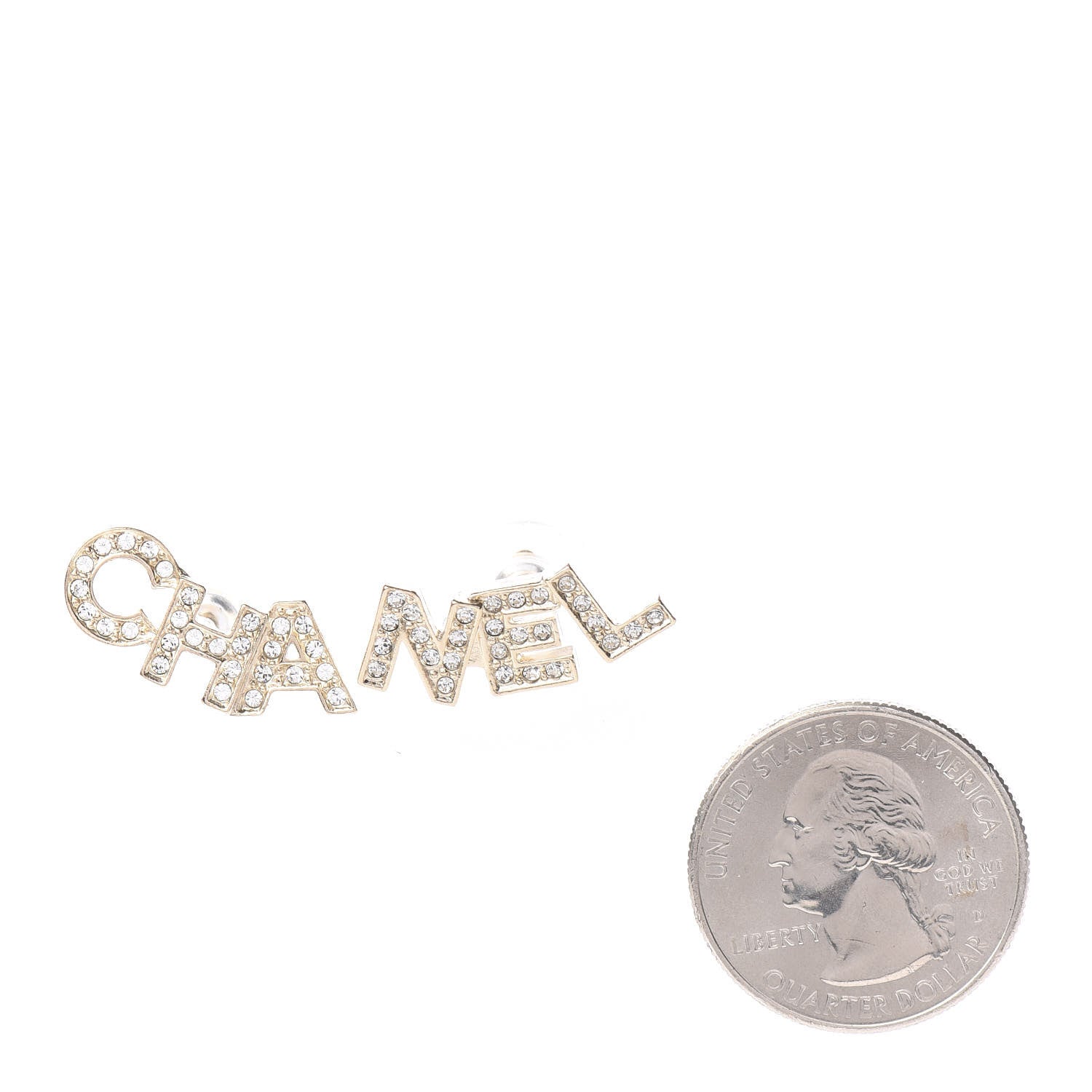 Chanel Crystal Pearl Signature Stud Earrings Gold 2 of 5