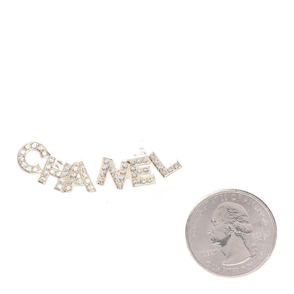Chanel Crystal Pearl Signature Stud Earrings Gold 2 of 5