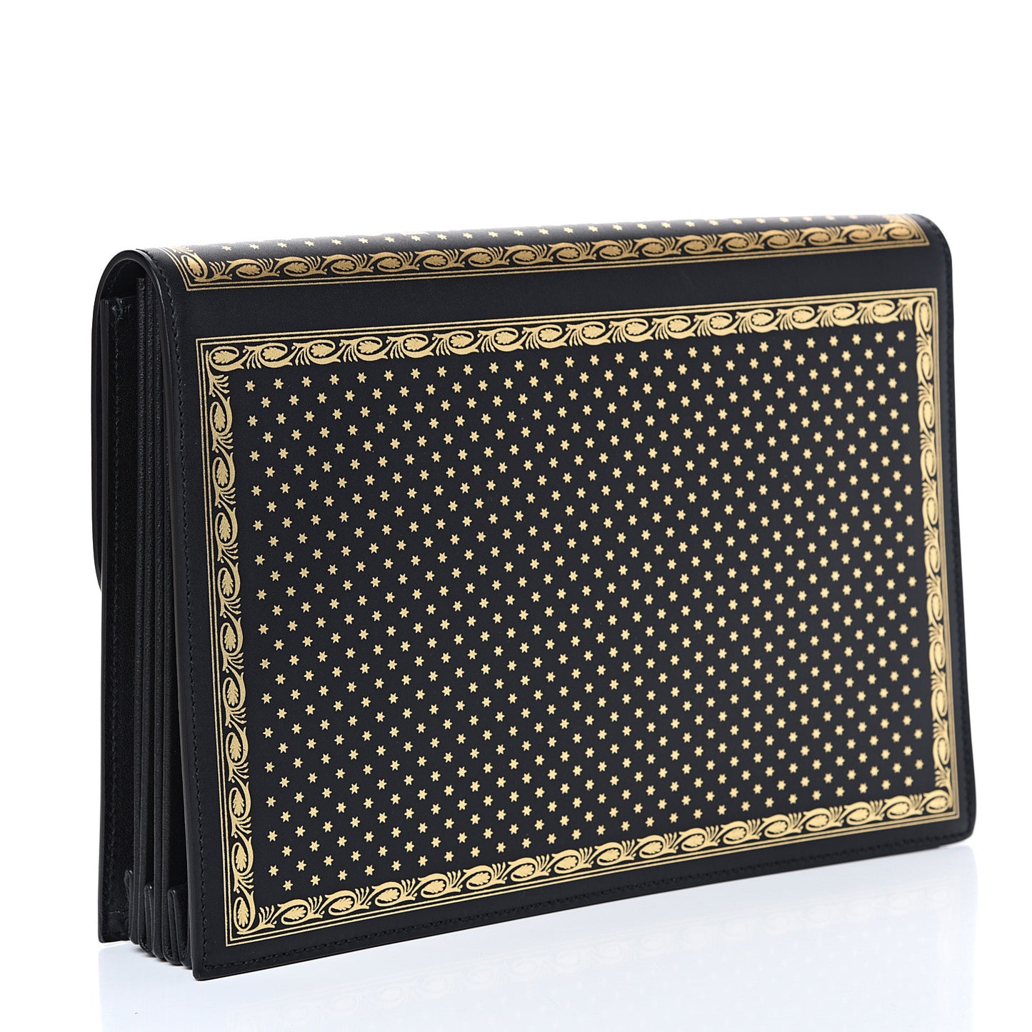 X SEGA Calfskin GUCCY Stars Portfolio Bag Black Gold