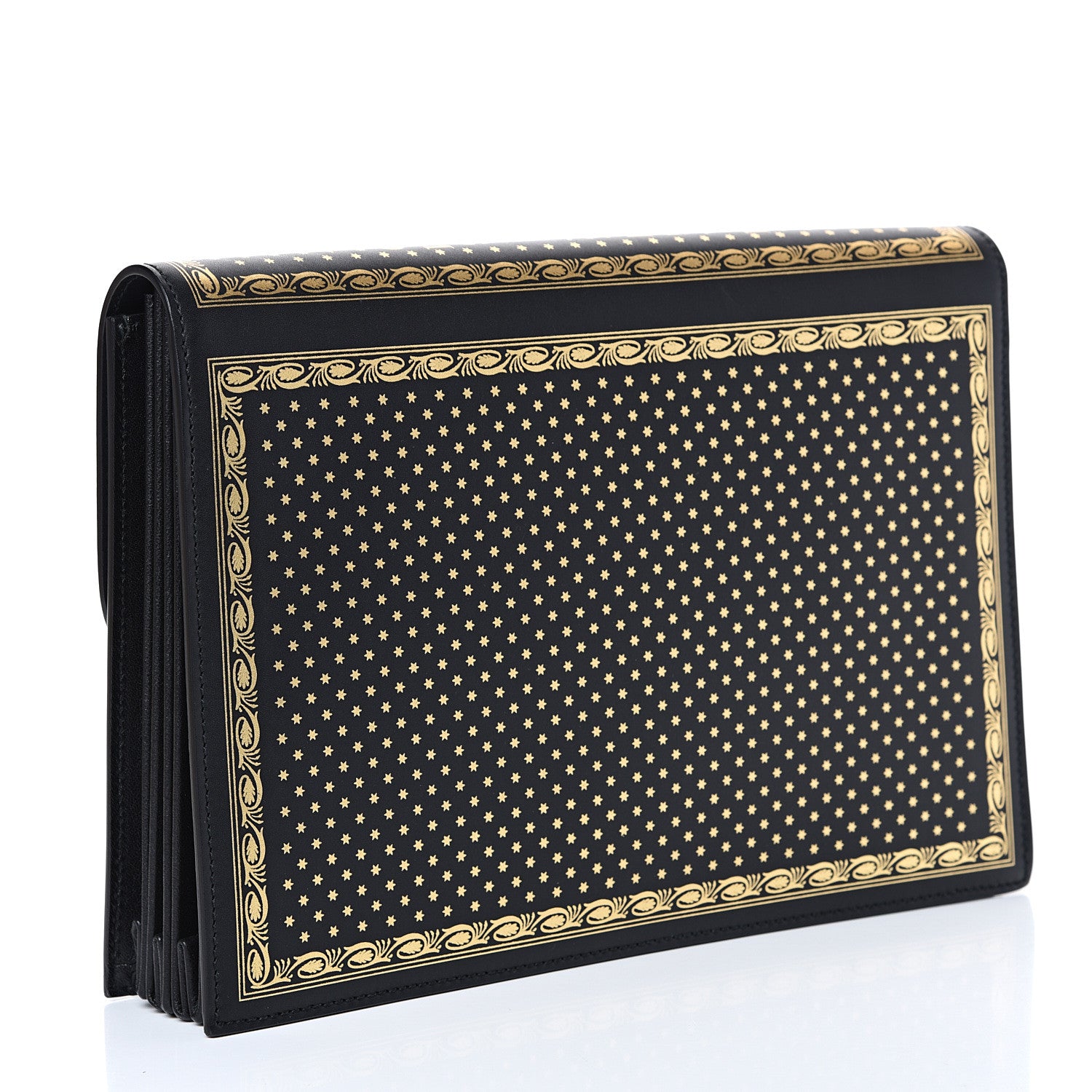 Gucci X SEGA Calfskin GUCCY Stars Portfolio Bag Black Gold 2 of 10