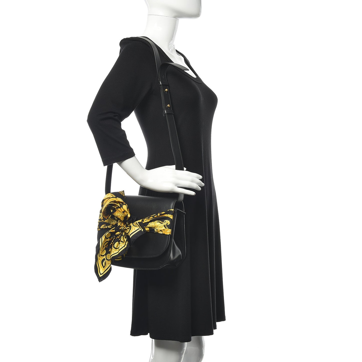 Borsa Vitello Barocco Scarf Sash Shoulder Bag Black Multicolor