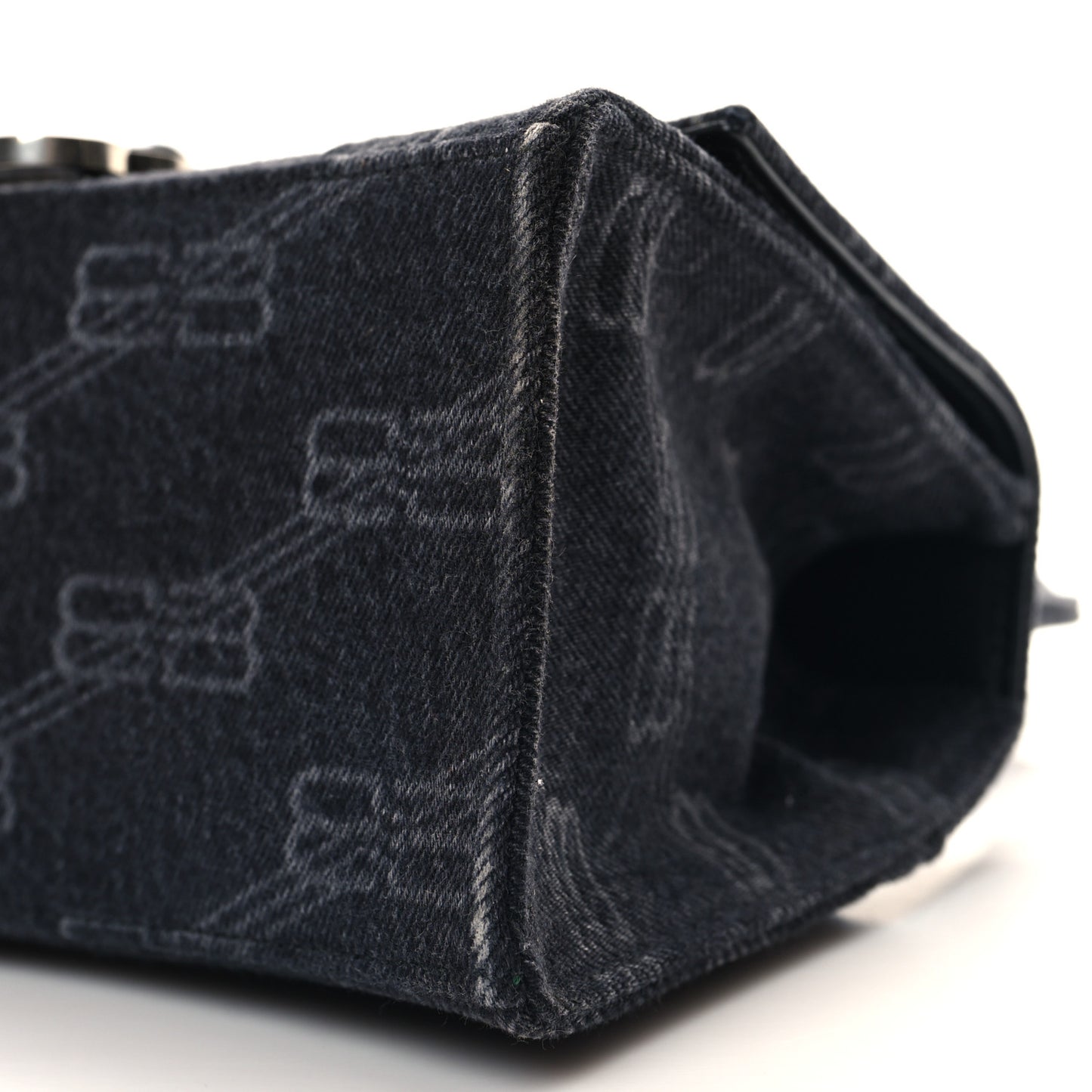 Washed Denim BB Monogram Small Hourglass Top Handle Bag Black