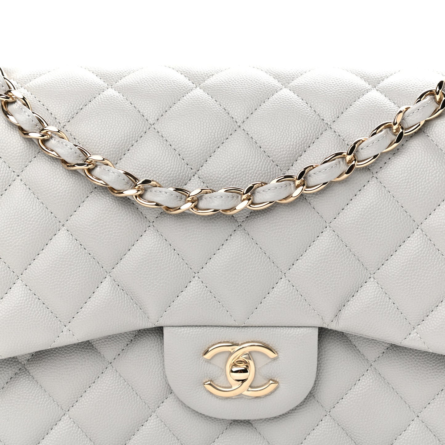 Caviar Quilted Jumbo Double Flap Grey