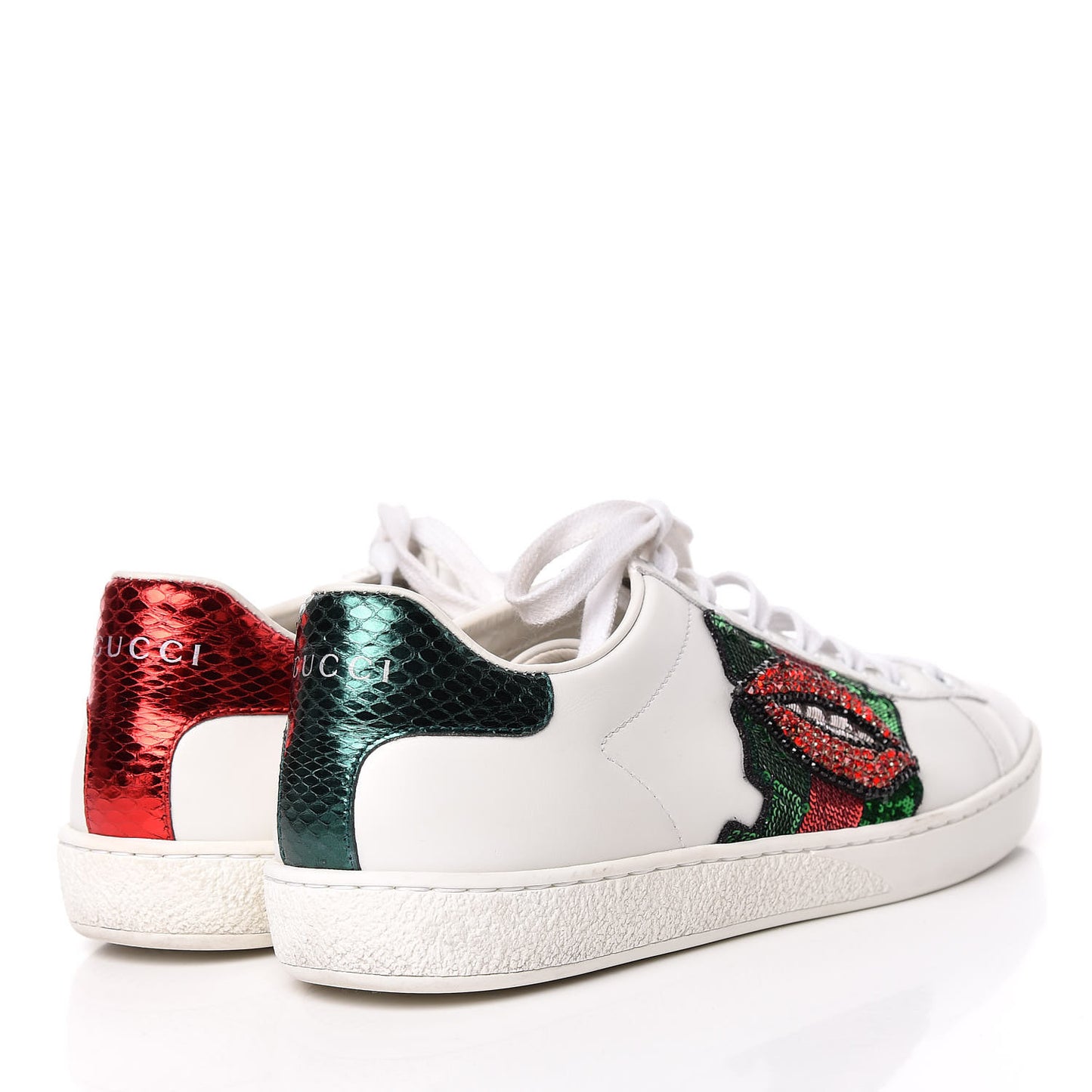 Calfskin Web Crystal Womens Mouth Ace Sneakers 37 White
