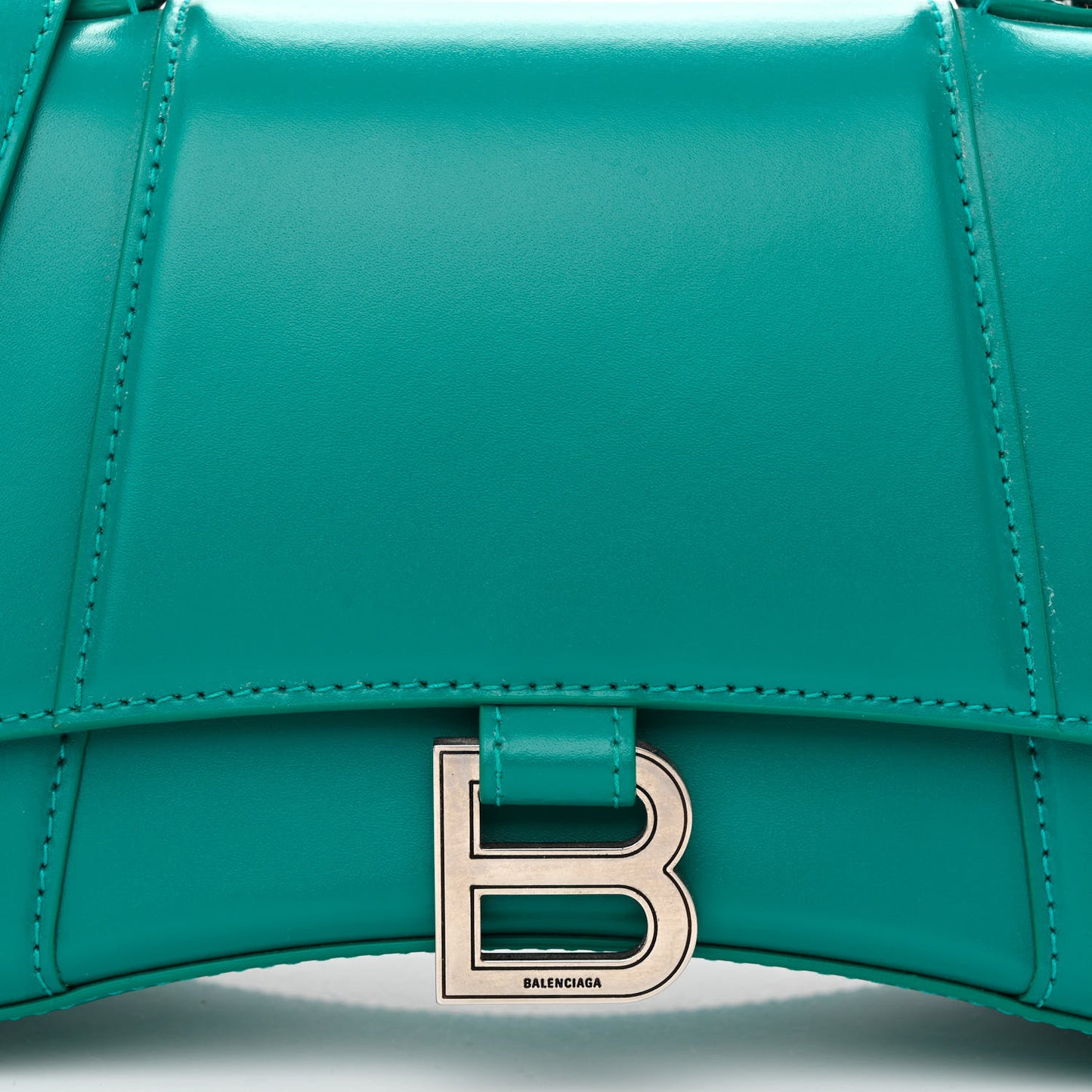 Shiny Box Calfskin Small Hourglass Top Handle Bag Dark Turquoise