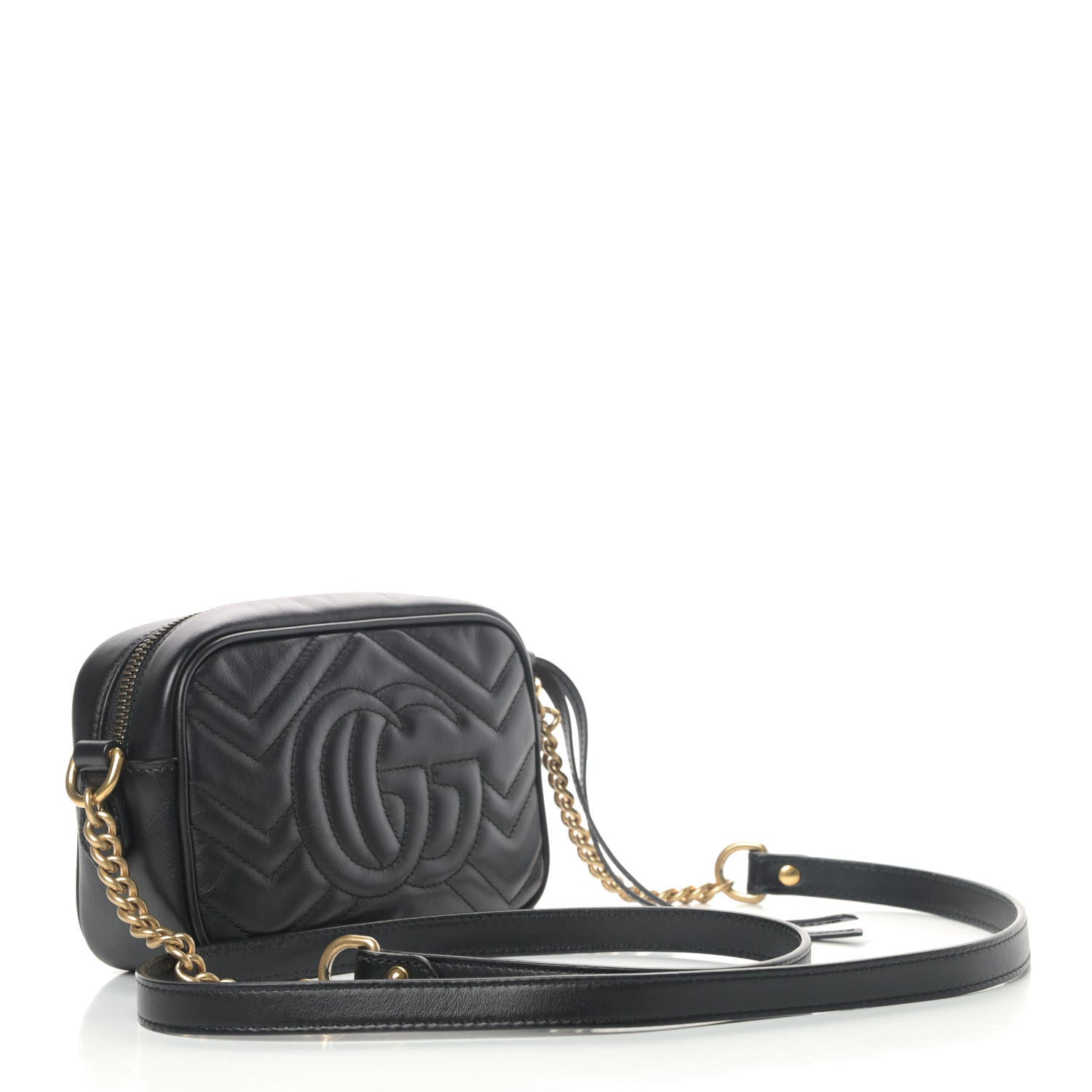 Gucci Calfskin Matelasse Mini GG Marmont Chain Shoulder Bag Black 2 of 4