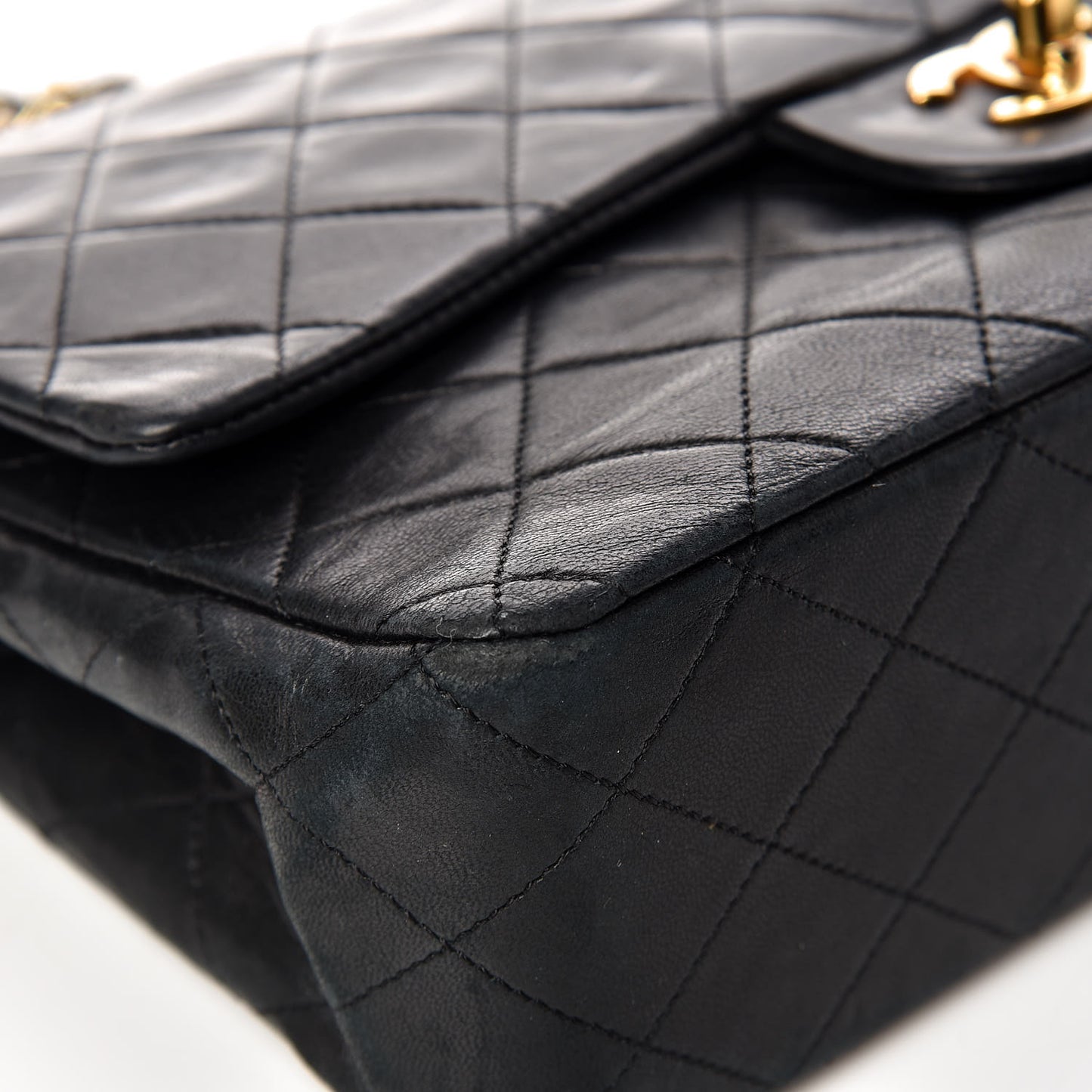 Lambskin Quilted Medium Double Flap Black