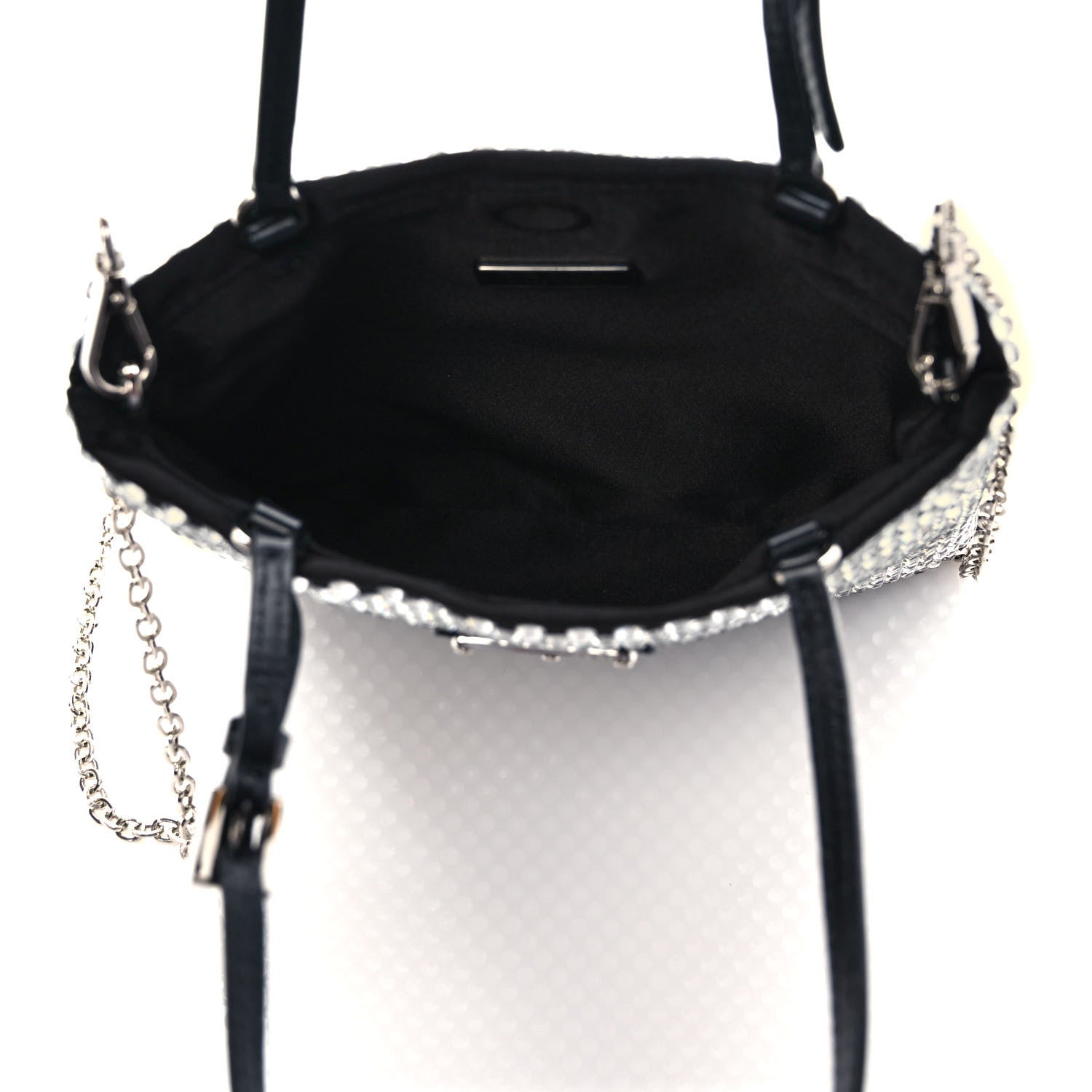 Prada Satin Crystal Metal Triangle Logo Chain Crossbody Handbag Cristal 5 of 9