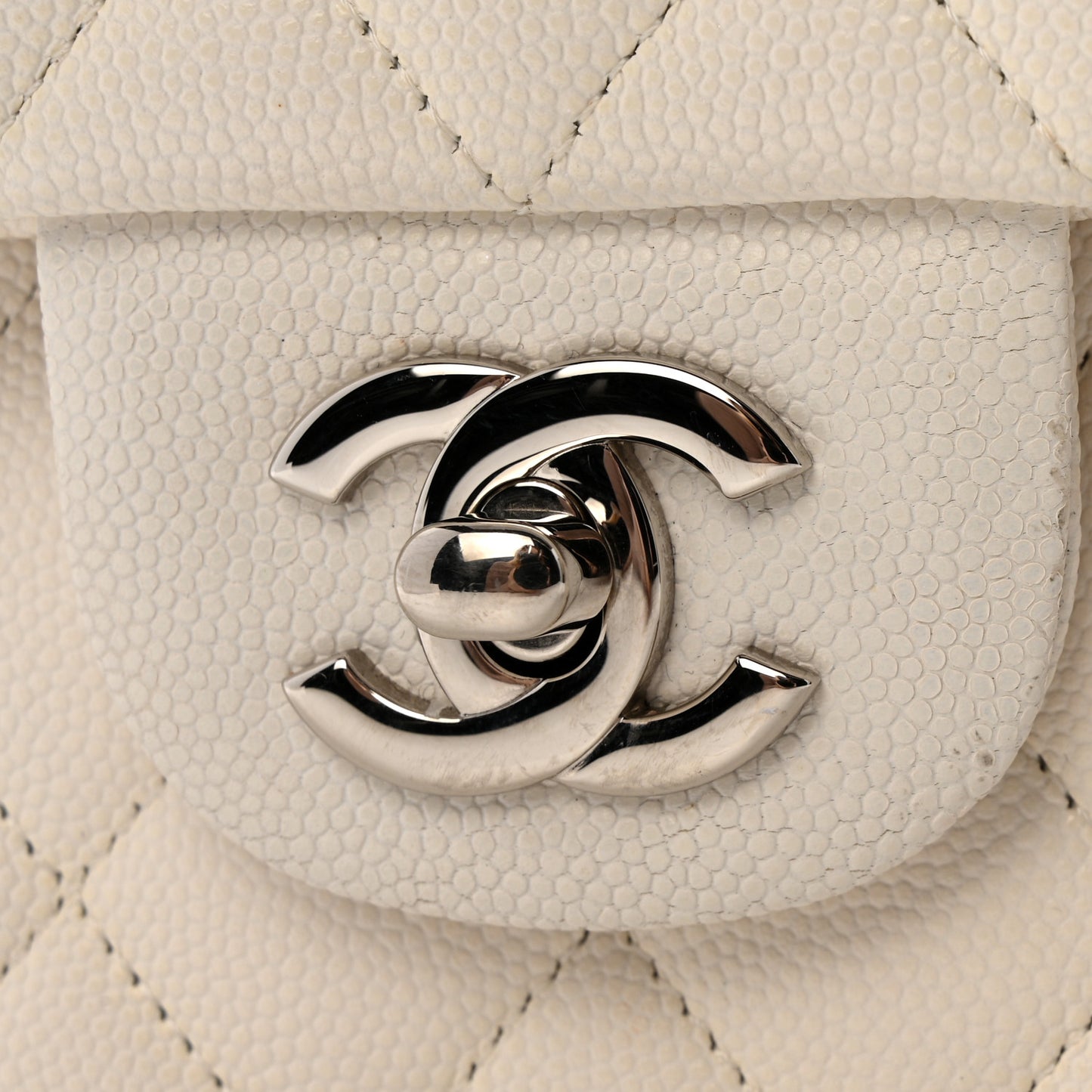 Caviar Quilted Medium Double Flap White