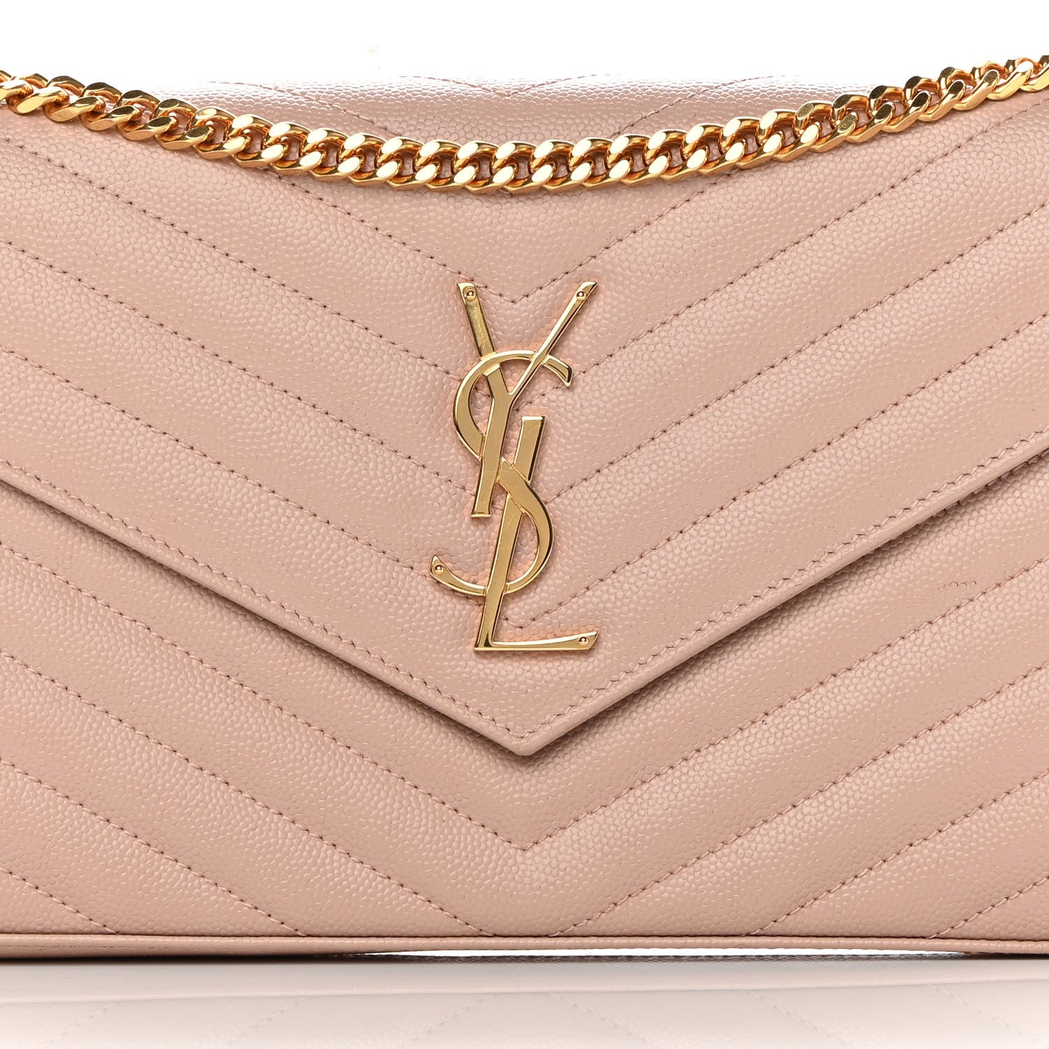 Saint Laurent Grain De Poudre Matelasse Chevron Monogram Chain Wallet Nude Powder 8 of 13