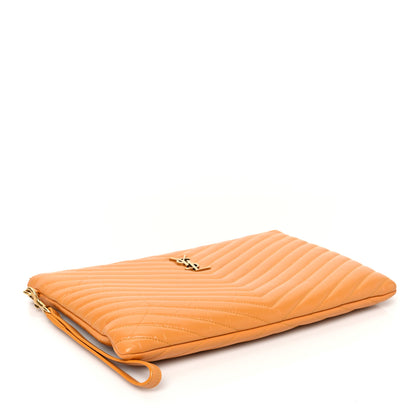 Saint Laurent Calfskin Matelasse Monogram Cassandre Tablet Pouch Orange 4 of 10