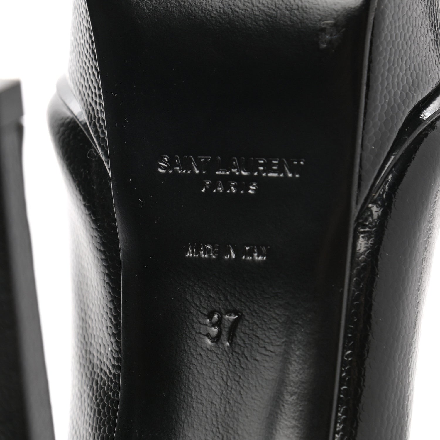 Saint Laurent Pebbled Patent Calfskin Janis 105 Platform Pumps 37 Black 6 of 9