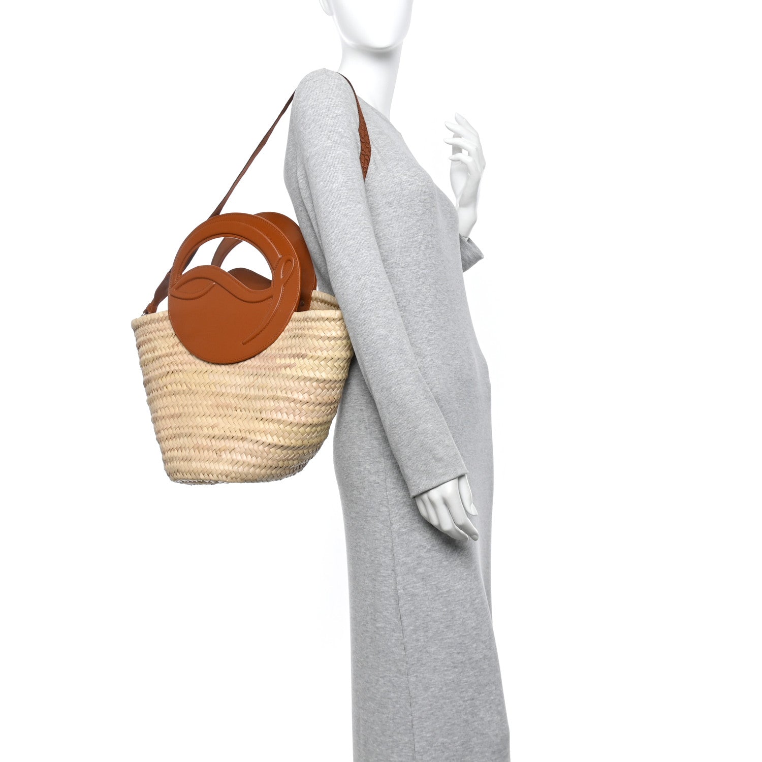 Christian Louboutin Raffia Calfskin Biloumoon Tote Natural Cuoio 2 of 13