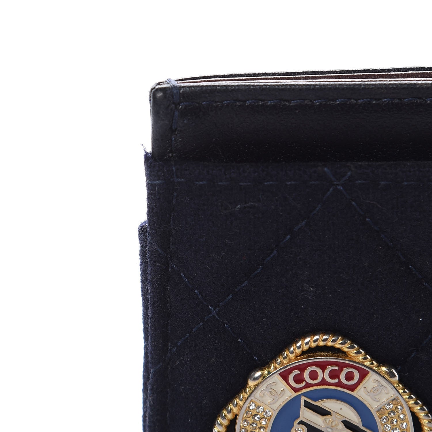 Chanel Felt Quilted Coco Mademoiselle CC Card Holder Navy 9 of 10