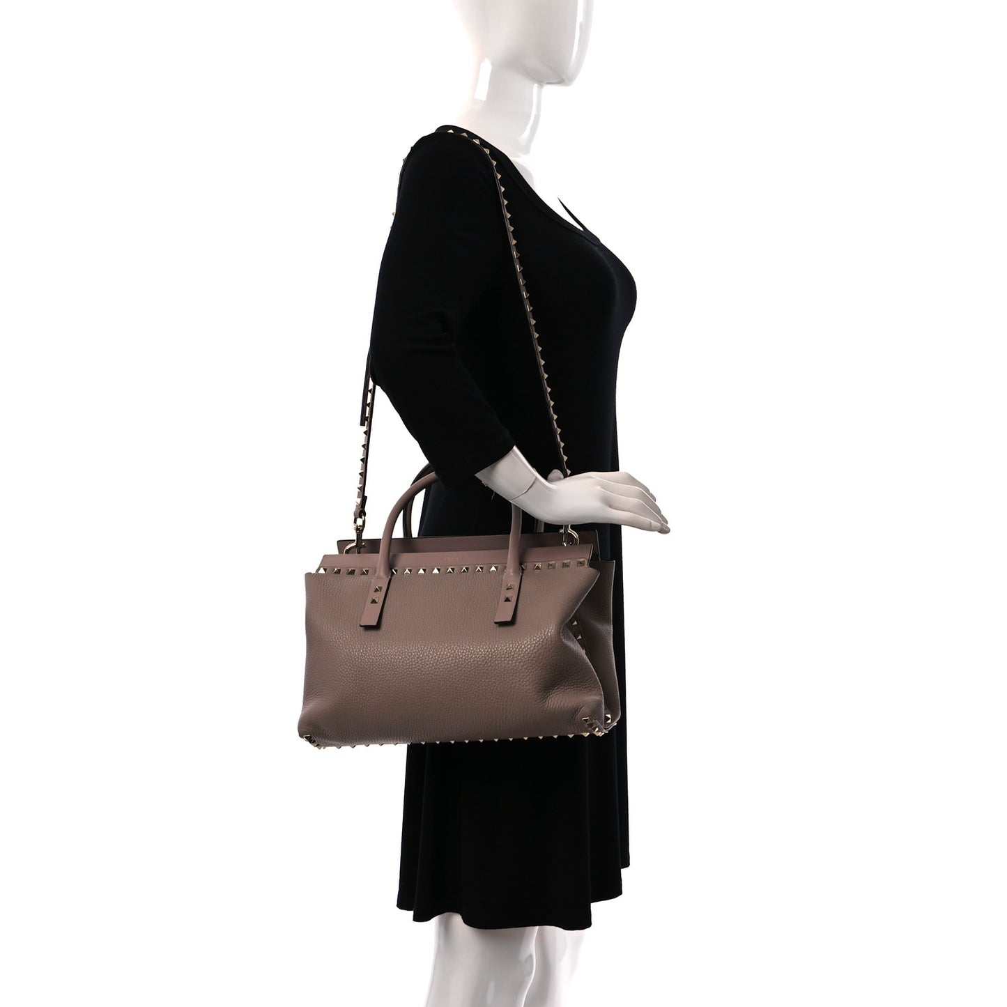 Pebbled Calfskin Small Rockstud Double Handle Bag Poudre