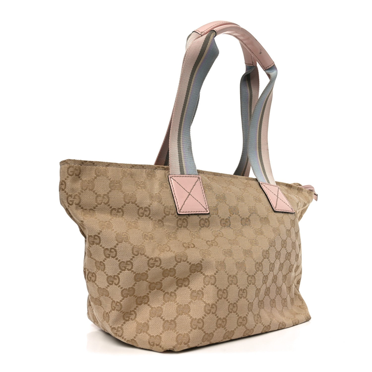 Gucci GG Monogram Medium Web Handle Bucket Tote Pink Blue 1830076