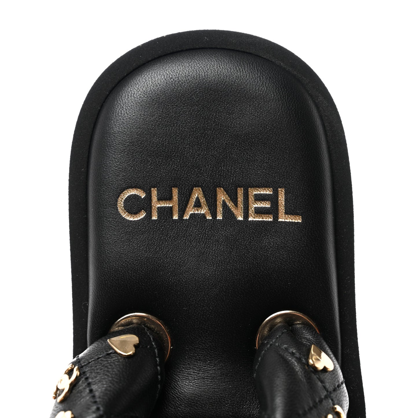 Lambskin Quilted Padded Charms Thong Sandals 36.5 Black