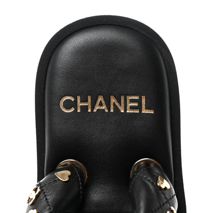 Chanel Lambskin Quilted Padded Charms Thong Sandals 36.5 Black 7 of 8