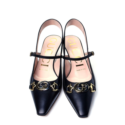 Gucci Malaga Kid Zumi Low Heel Slingback Pumps 36.5 Black 5 of 11