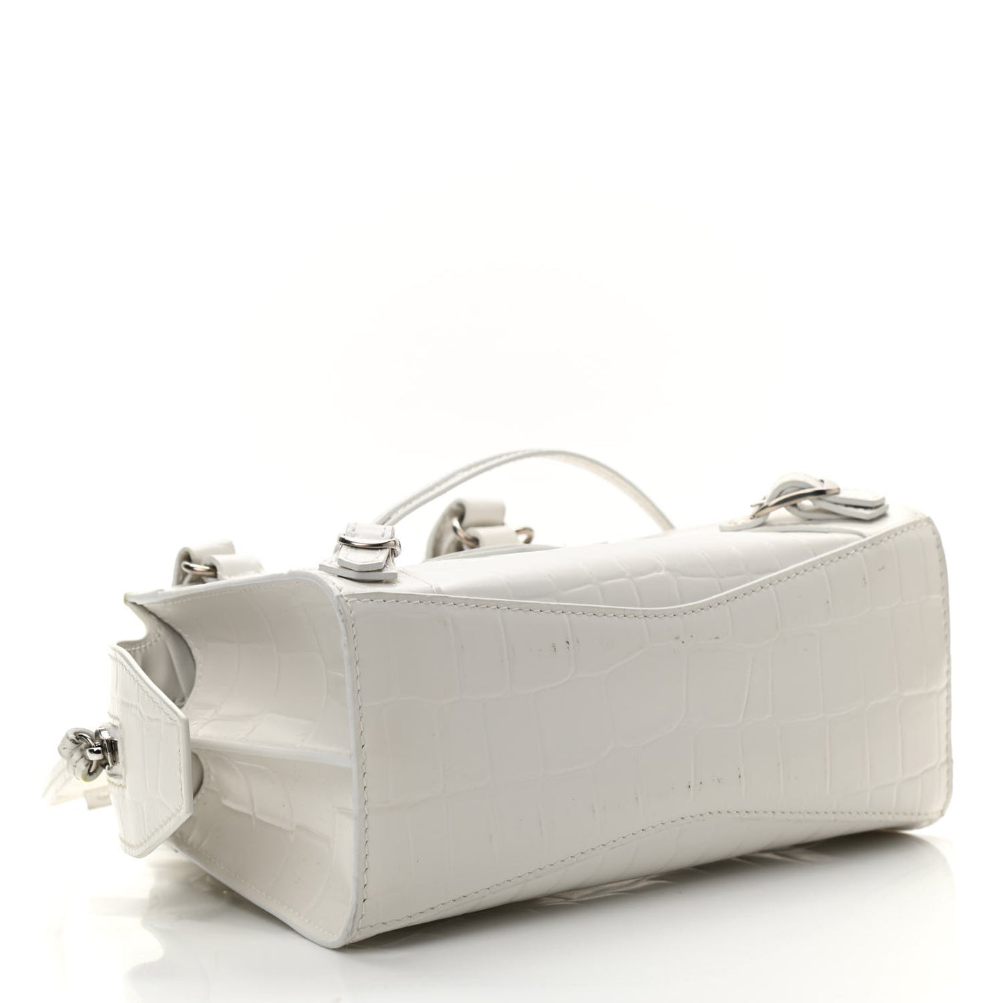 Semi Shiny Calfskin Crocodile Embossed Neo Classic Silver Hardware Mini City White