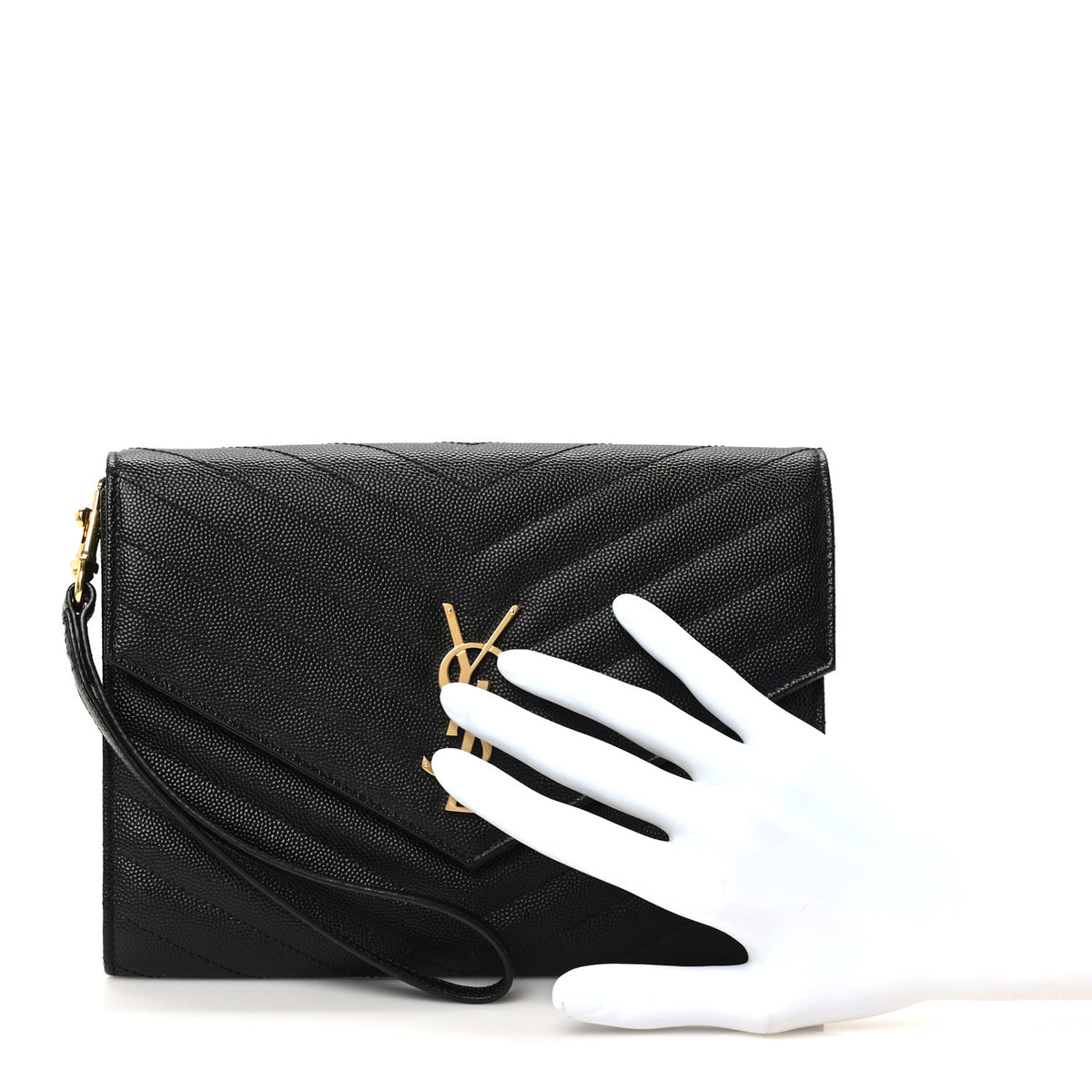 Grain De Poudre Matelasse Chevron Monogram Envelope Clutch Black