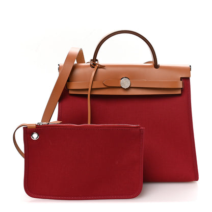 Hermes Vache Hunter Toile Herbag Zip 31 PM Rouge Grenat Natural 3 of 12