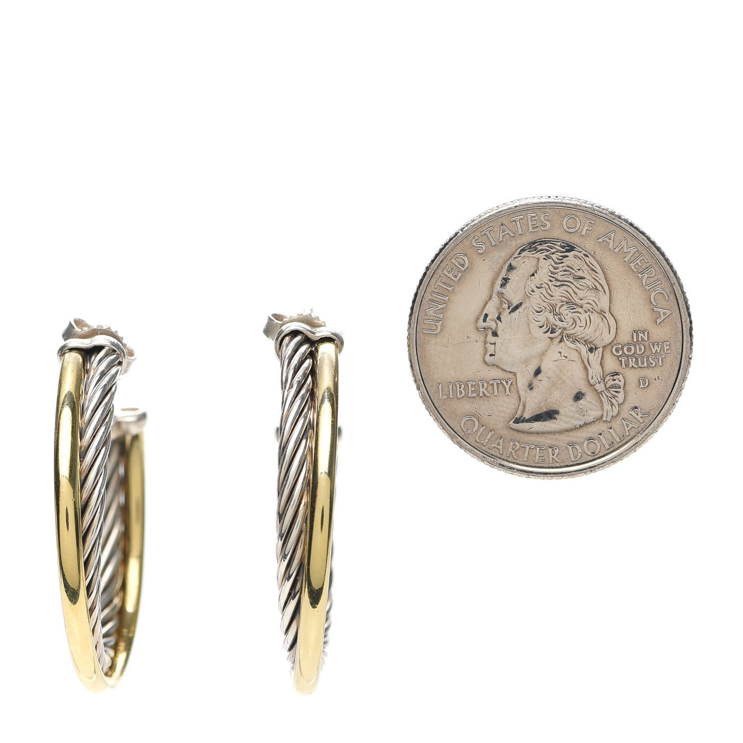 Sterling Silver 18K Yellow Gold 31mm Crossover Cable Hoop Earrings