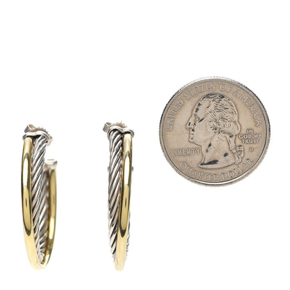 David Yurman Sterling Silver 18K Yellow Gold 31mm Crossover Cable Hoop Earrings 2 of 5
