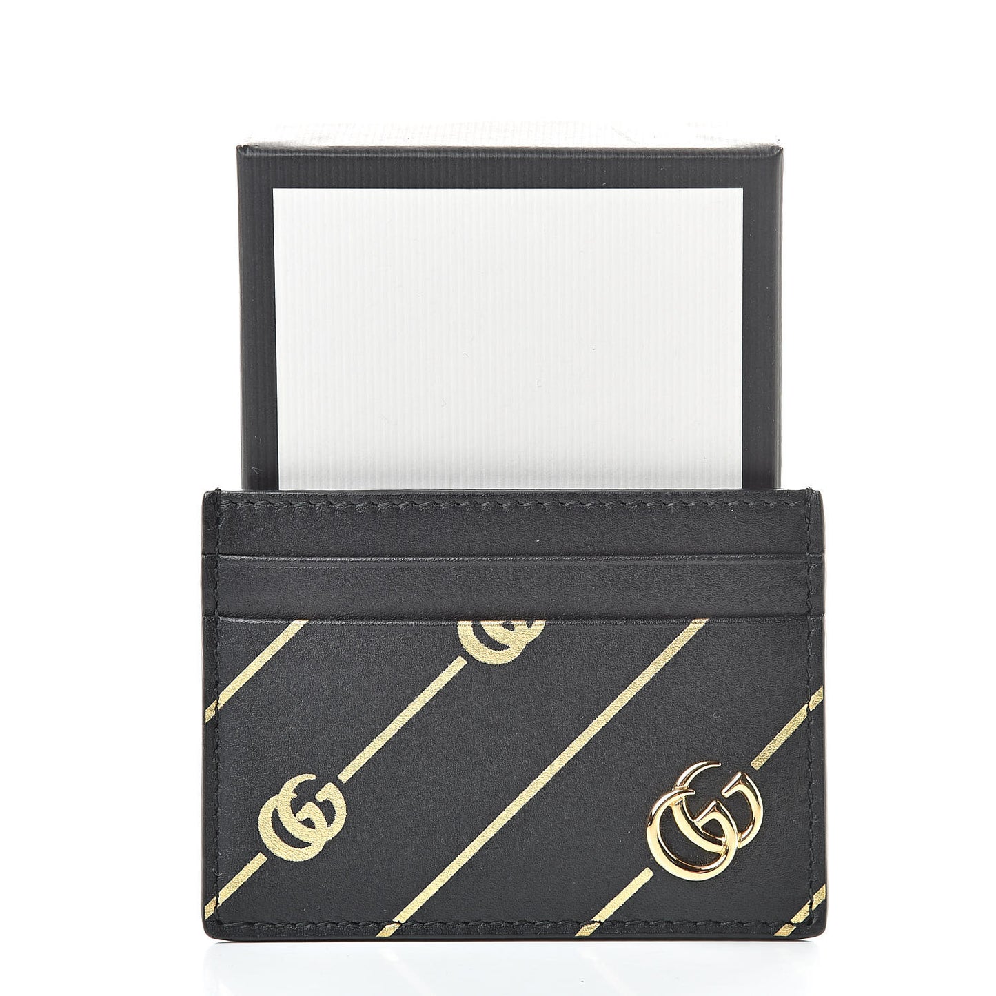 Calfskin Diagonal GG Card Holder Black Gold