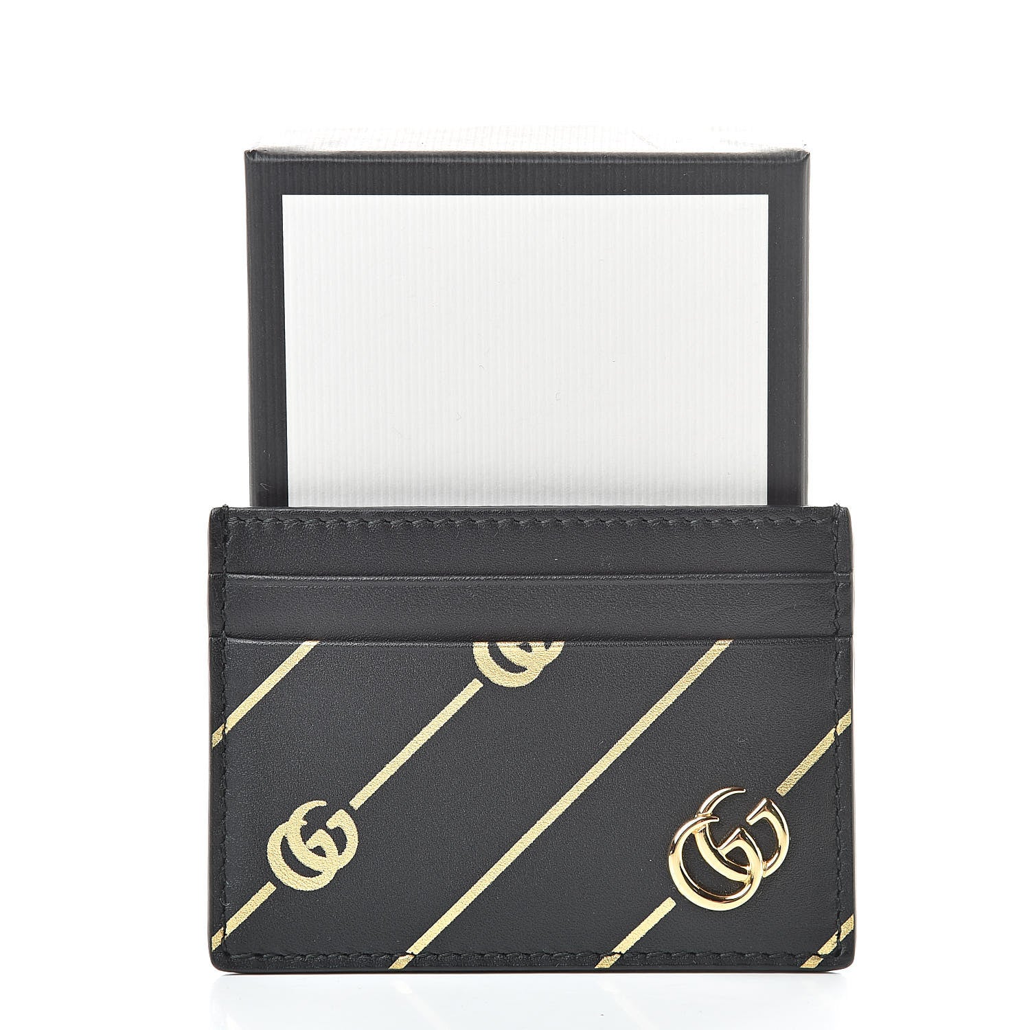Gucci Calfskin Diagonal GG Card Holder Black Gold 7 of 7