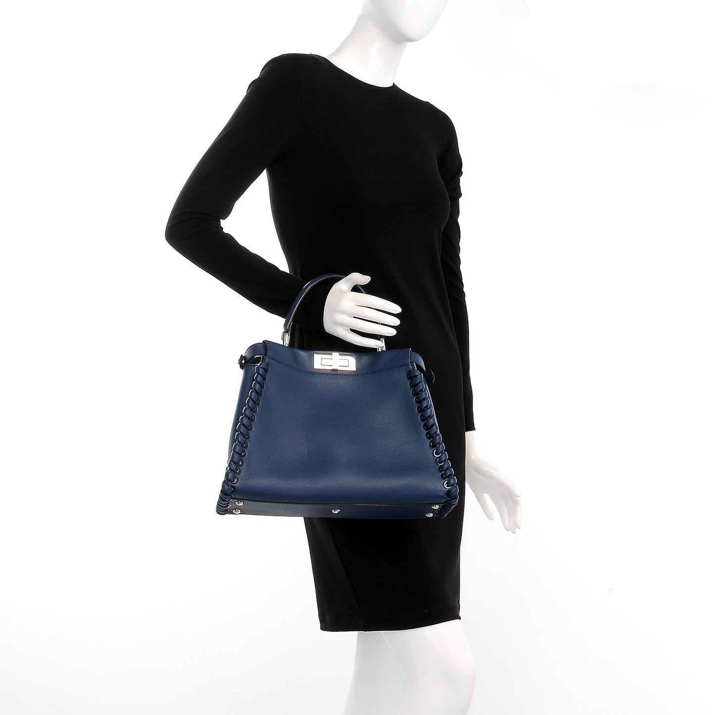 Calfskin Lace Up Medium Peekaboo Iconic Satchel Blue